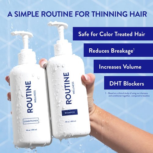 Routine Wellness Anti-Thinning Shampoo and Conditioner Set for Thinning Hair - Biotin DHT Blocker Women & Men - Color Safe Shampoo for Hair Loss & Healthier Hair - Mother's Day Scent (Pack of 2)