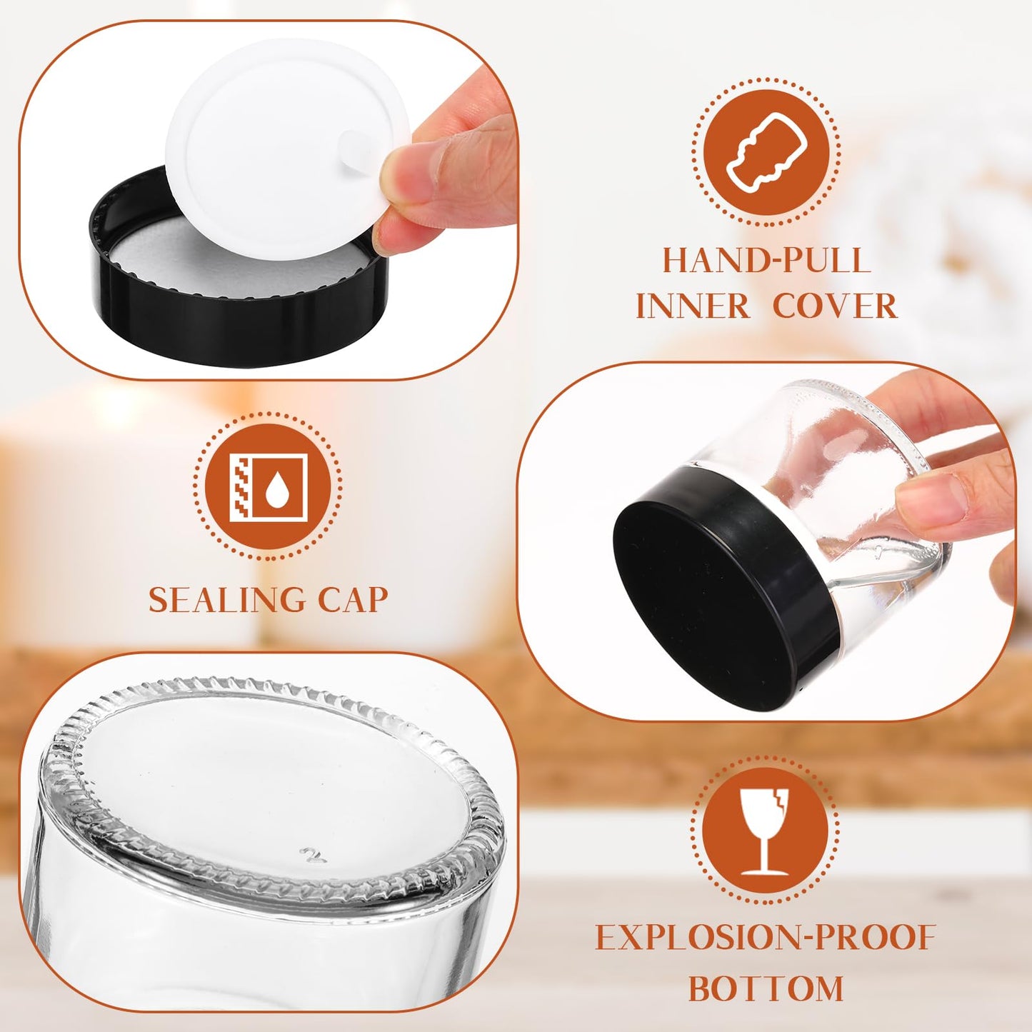 Layhit 60pcs 2 oz Glass Jars with Lids Empty Round Cosmetic Jars with Inner Liners White Labels for Storing Lotions Powders Ointments Candle Making (Clear,Amber,Black)