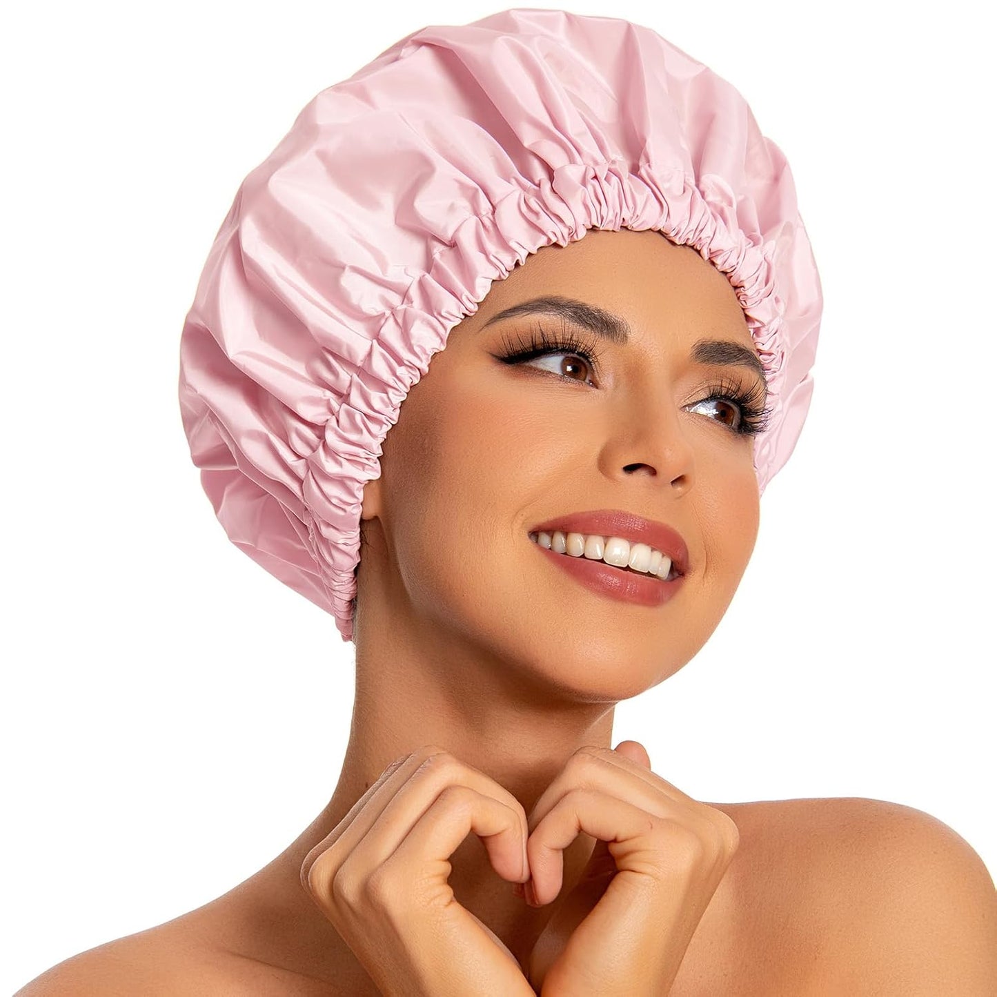 Skiennix Reusable Shower Cap - Large Waterproof Bath Hair Hat for Long Hair & Braids | Pink