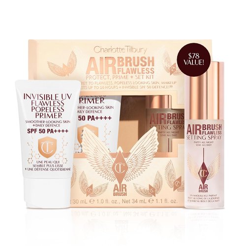 Charlotte Tilbury Protect & Prime Makeup Kit - Invisible UV Primer SPF 50 & Airbrush Setting Spray Duo - Hydrating & Long-Wear Essentials