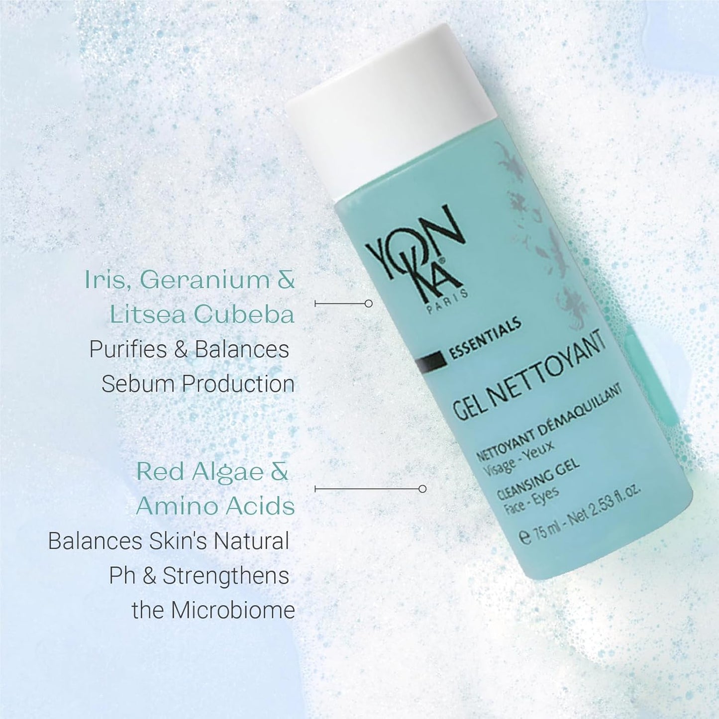 Yonka Gel Cleanser - Gentle Foaming Face Wash & Makeup Remover | Balances pH & Cleanses Pores | For Oily & Acne-Prone Skin