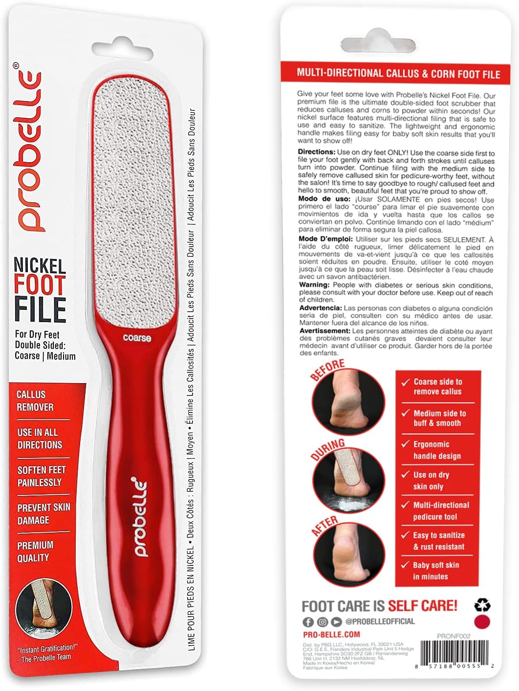 Probelle Double Sided Multidirectional Nickel Foot File Callus Remover - Immediately Reduces calluses and Corns to Powder for Instant Results, Safe Tool (Dark Grey)