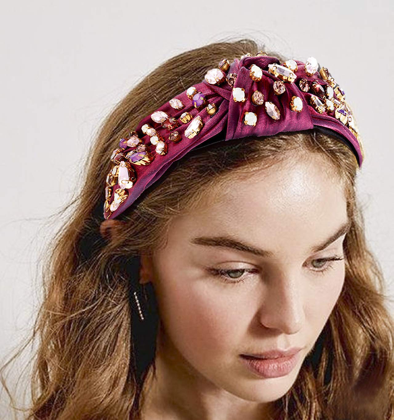 Crystal Velvet Headband Cross Knotted Turban Headdress Colorful rhinestone Statement Wide Hair Band Hoop Accessories For Women Girls