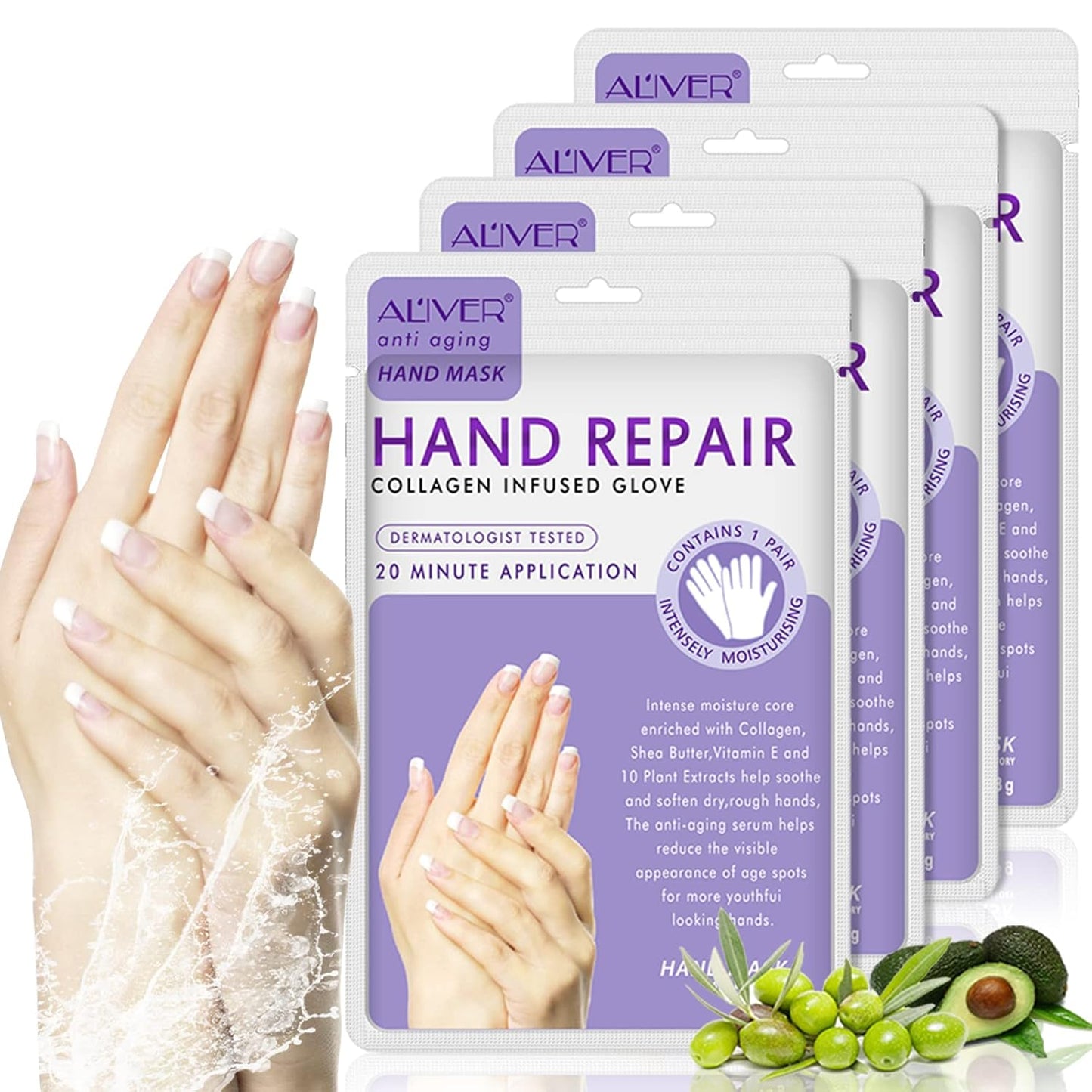 Skiennix Moisturizing Gloves - Hand Spa Mask with Collagen & Vitamins | 4-Pack for Dry, Cracked Skin