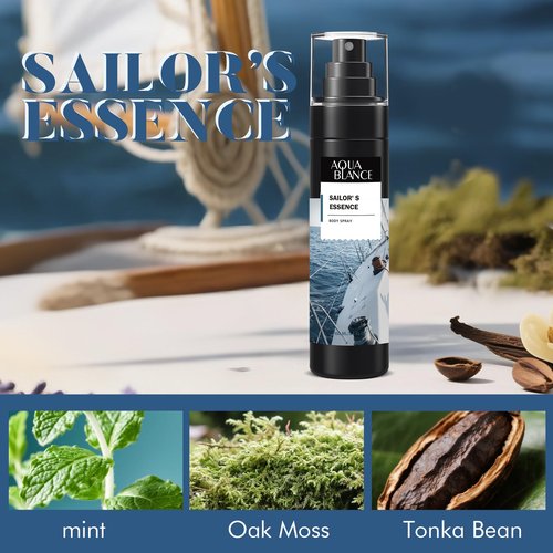 AQUA BLANCE Body Spray for Men, Mens Body Refreshing Spray, Long Lasting, Pack of 3, Each 3.4 Fl Oz, Total 10.2 Fl Oz, Ironwood Spice, Sailor' s Essence, Leather Citrus