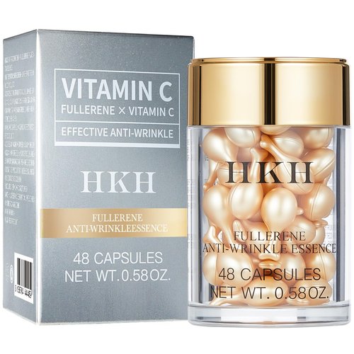 HKH Vitamin C Serum Capsules - Anti-Aging Face Treatment with Vitamin E - 48 Travel-Friendly Caps for Women 30+
