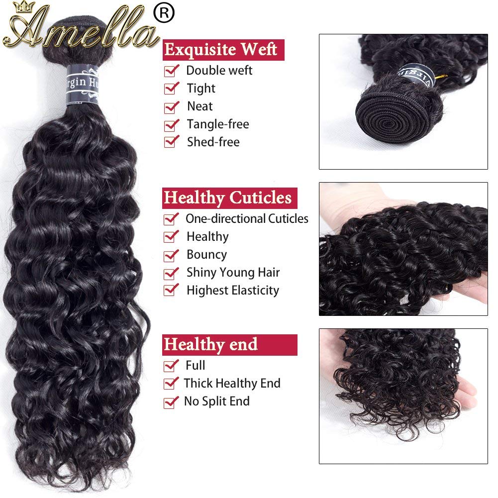 Amella Hair Curly Wave Human Hair 3 Bundles Brazilian Virgin Hair Weave Bundles Jerry Curly 8A Grade Unprocessed Hair Extensions Natural Black 14 14 14inch 95g/pc