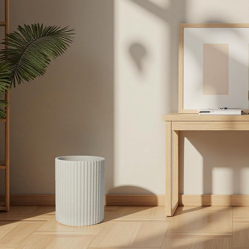 Beige Luxury Stone Bathroom Trash Can - Modern Resin Wastebasket for Office & Home Use