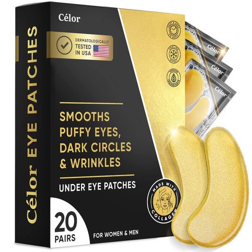 Celor Under Eye Patches - 20 Pairs for Puffy Eyes & Dark Circles | Collagen & Amino Acid Formula