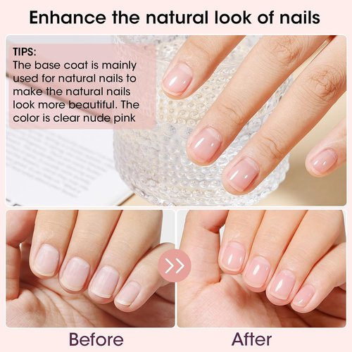 GELLEN 4-in-1 Clear Nail Polish - Base Coat, Sheer Tinted Natural Pink, Ridge Filler & Strengthener