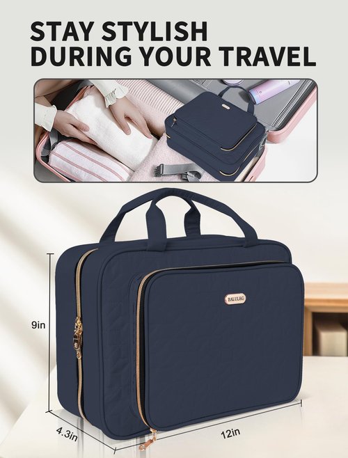 BALULHG Travel Toiletry Bag for Women Large Capacity with Hook - Portable Cosmetic Case,Hanging Makeup Bag for Full Sized Toiletries，Travel Essentials for Business Trips and Camping Blue