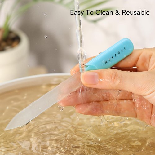Makartt Glass Nail File - Double-Sided Sandblasted Crystal Buffer with Case | Reusable Portable Manicure Tool - Blue