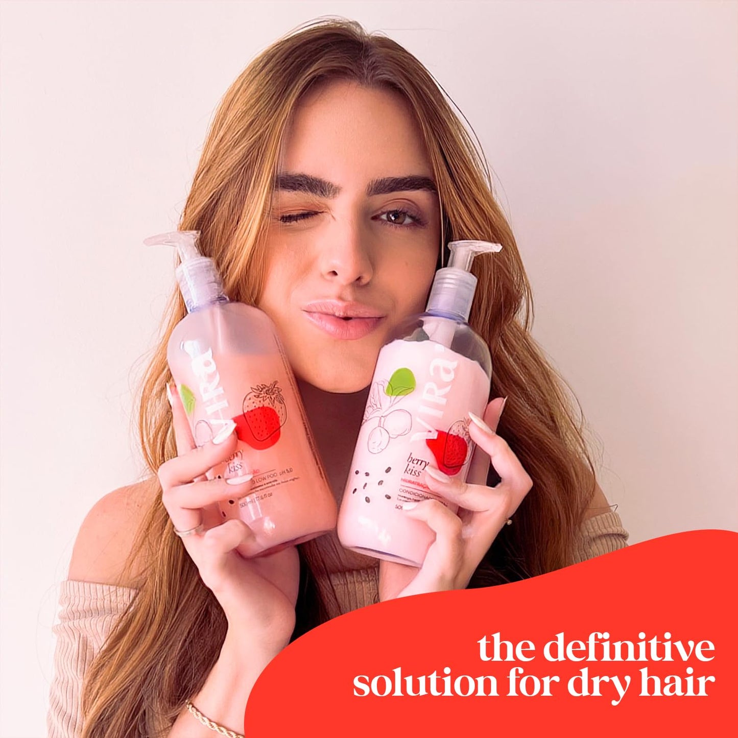 VIRÁ Brazilian Shampoo & Conditioner Set - Deep Moisturizing Treatment for All Hair Types | Hydrating Strawberry & Raspberry 17.6 Fl Oz Each