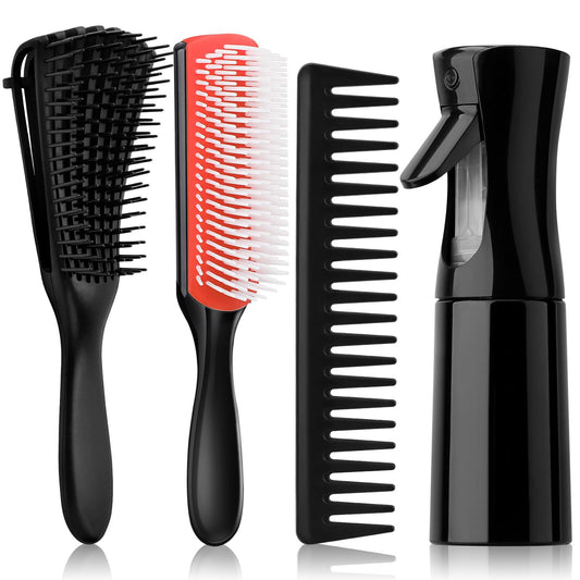 Hommtina Detangling Brush Set with Hair Spray bottle, Hair Brushes for Women and Kids Curly Hair (3 PCS, Black+Red)