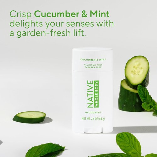 Native Whole Body Deodorant Stick - 72 Hour Odor Protection, Aluminum Free | Cucumber & Mint, Naturally Derived Ingredients