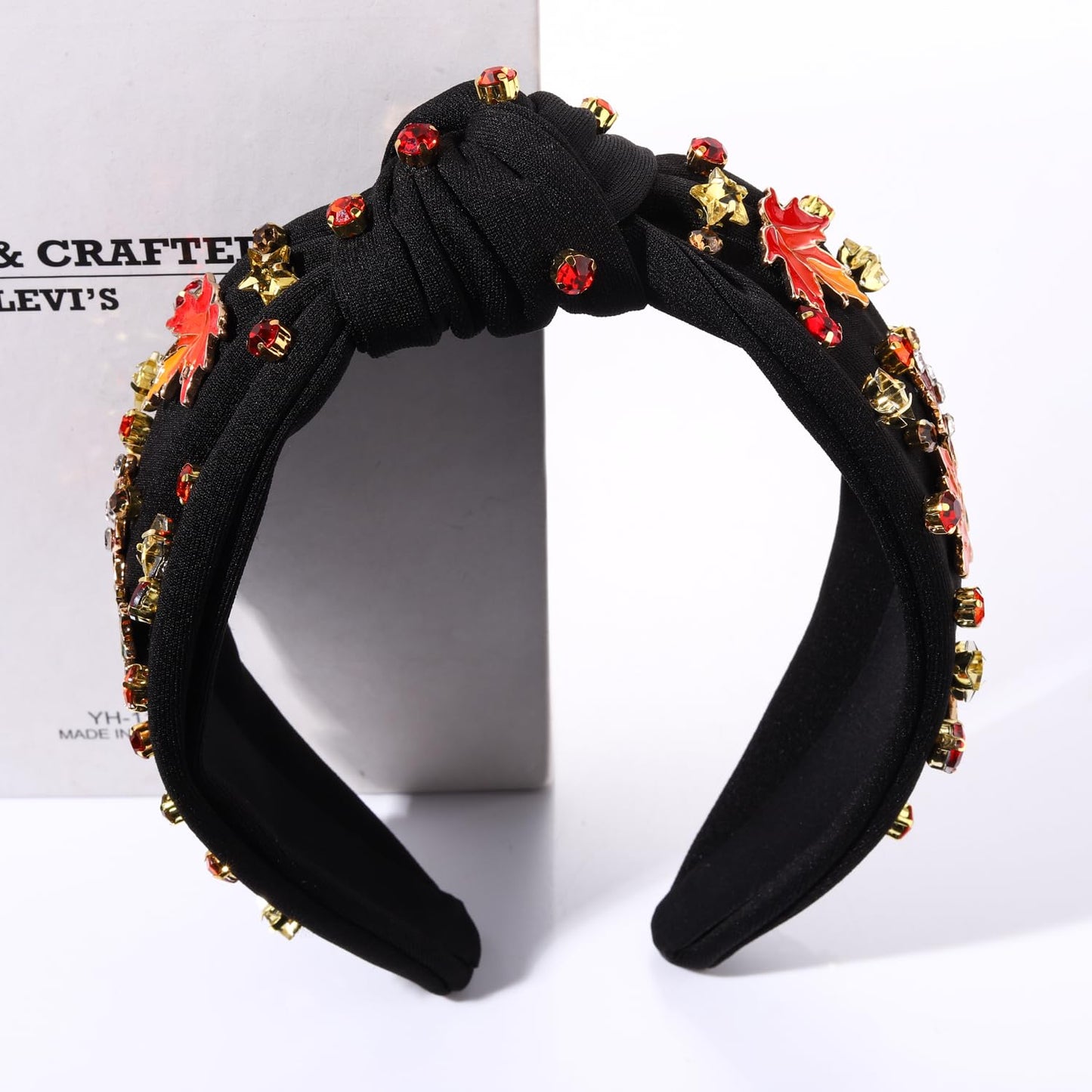 YAHPERN Thanksgiving Fall Headband for Women Beaded Pumpkin Turkey Maple Leaf Knotted Headband Jeweled Pearl Rhinestone Top Knot Headband Autumn Fall Accessories Outfits Holiday Gifts