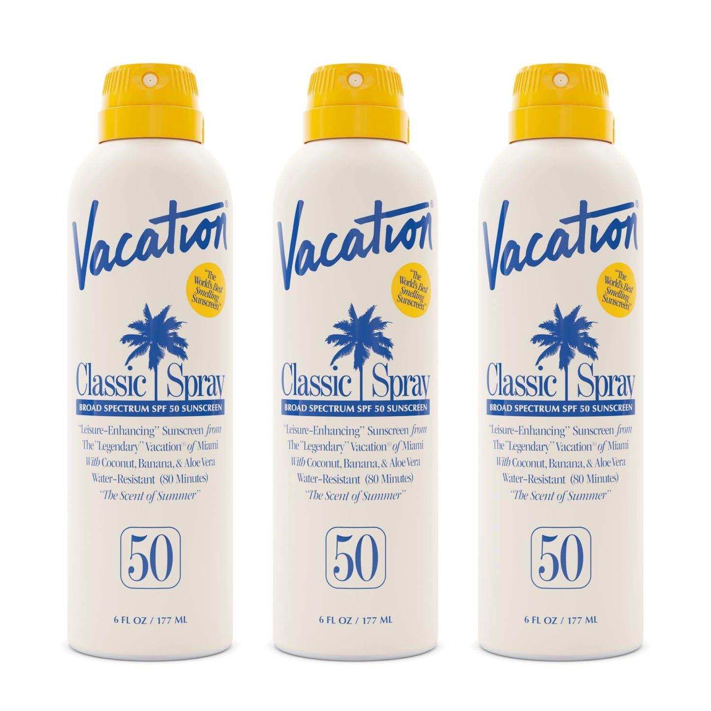 Vacation Classic Sunscreen Spray SPF 50 - Water-Resistant & Lightweight, 6 Fl. Oz. | Vegan & Dermatologist-Tested (Value Pack of 3)