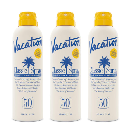 Vacation Classic Sunscreen Spray SPF 50 - Water-Resistant & Lightweight, 6 Fl. Oz. | Vegan & Dermatologist-Tested (Value Pack of 3)