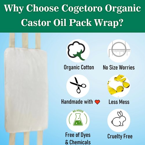 Castor Oil Pack Wrap Organic Cotton for Liver Detox, Stomach, Belly, Reusable Castor Oil Compress and Pack Kit with with Six Adjustable Straps