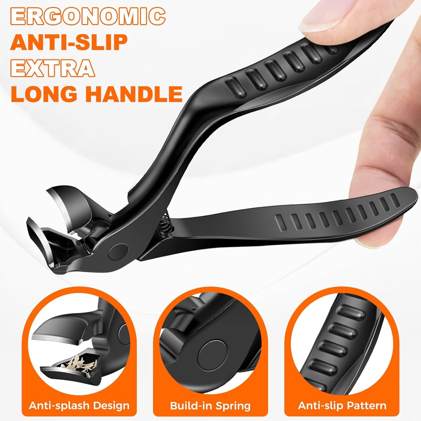 DRMODE Toenail Clippers for Seniors, Long Handled Angled Head Toe Nail Clippers for Thick Nails for Seniors with Wide Opening, Large Heavy Duty Finger Nail Clippers for Men Women with Catcher