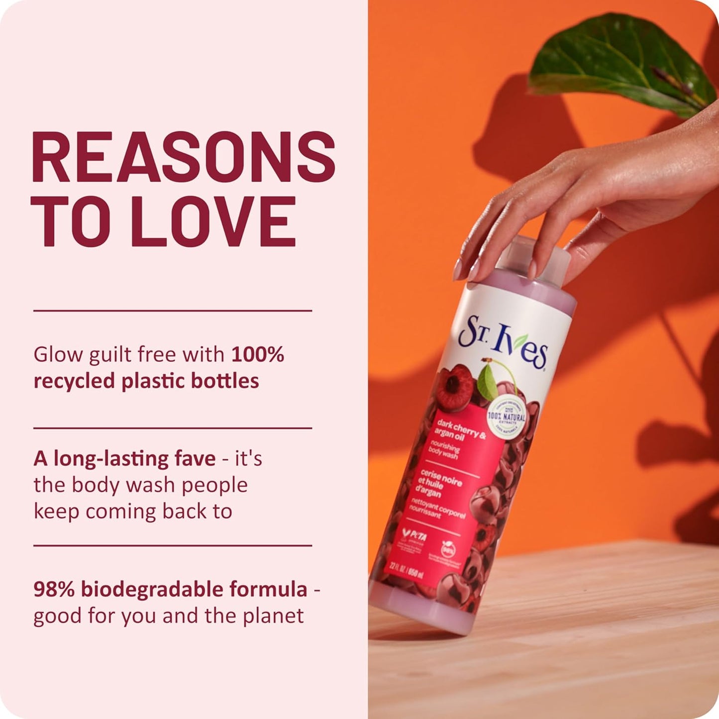 St. Ives Body Wash - Nourishing Dark Cherry & Argan Oil Formula | 100% Natural Extracts, 22oz