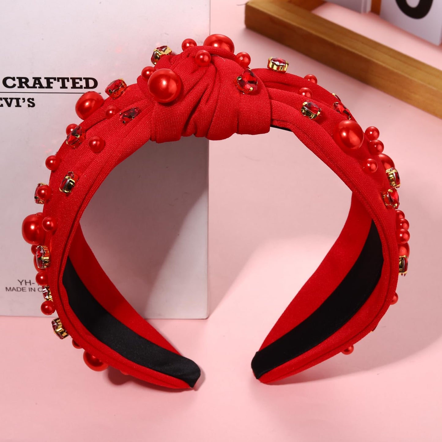 Valentines Day Headband for Women Red Heart Knotted Headband Red Pearl Pearl Pearl Rhinestone Jeweled Hairband Fashion Valentine Holiday Wide Head Band Hair Accessories Gifts (red knot hairband)