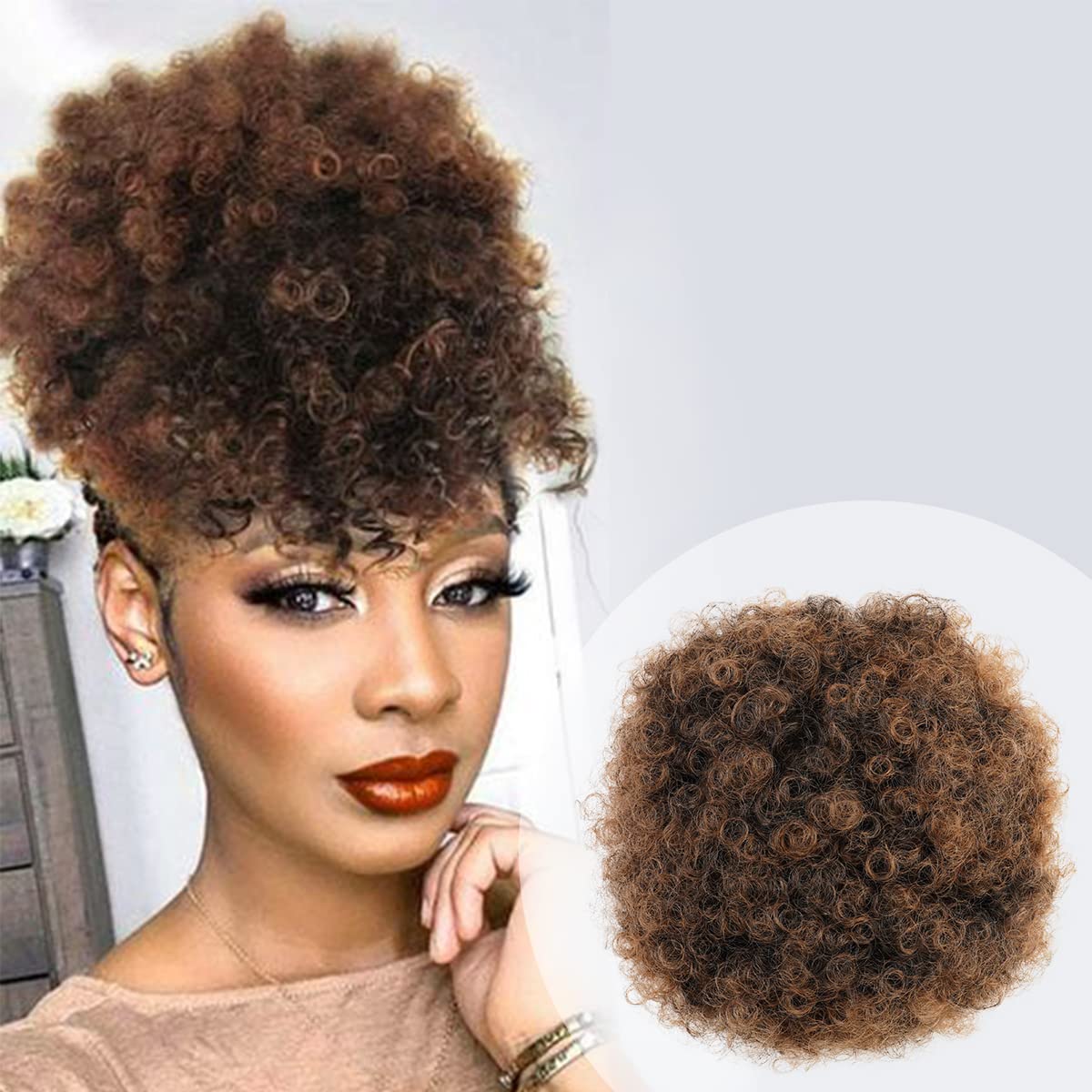 GLAM21USA Afro Puff Drawstring Ponytail Retro Kinky Curly Ponytail Wig Clip in Bun Hair Piece for Black Women Synthetic Hair Extension (MEDIUM, T1B/30)