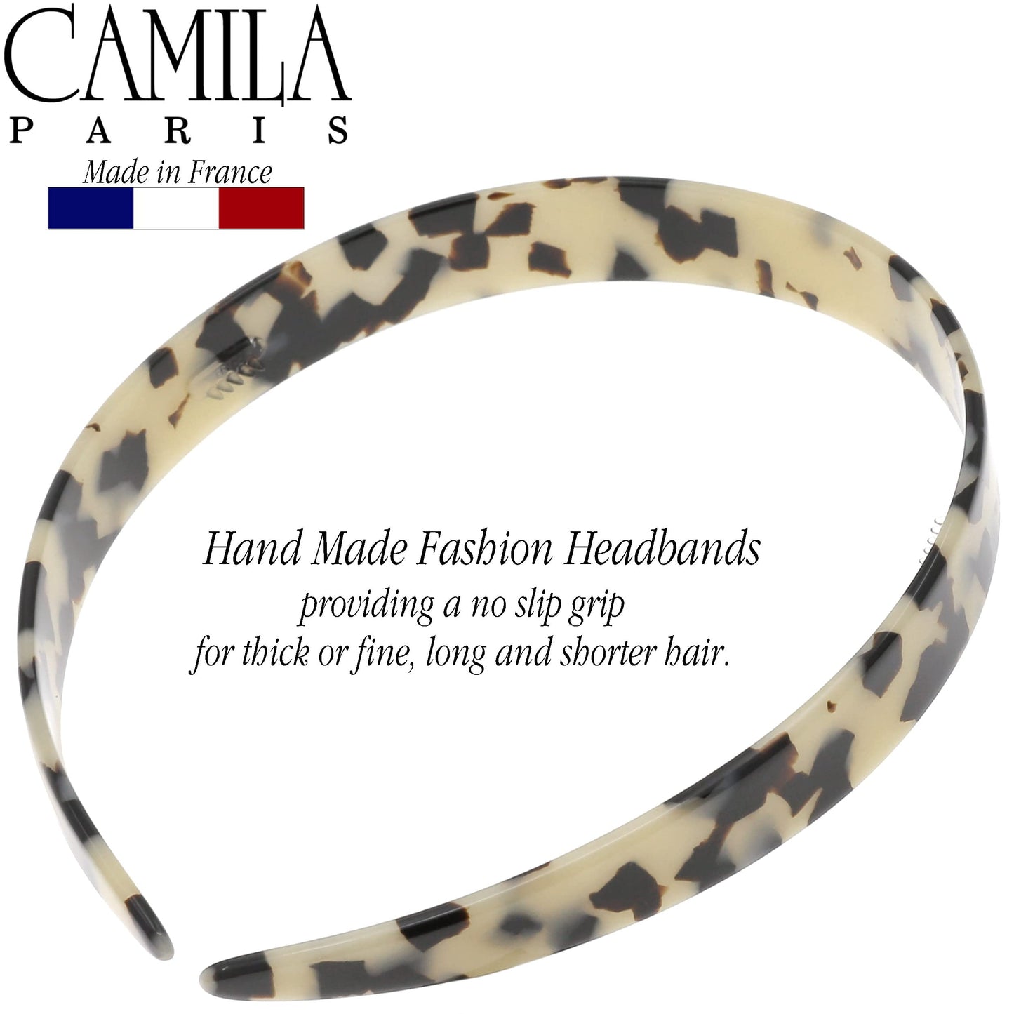 Camila Paris CP3467 French Headband for Women, Handmade White Tokyo, Strong Hold Grip Women's Hair Band, Ligth and Very Flexible, No Slip and Durable Styling Girls Hair Accessories, Made in France