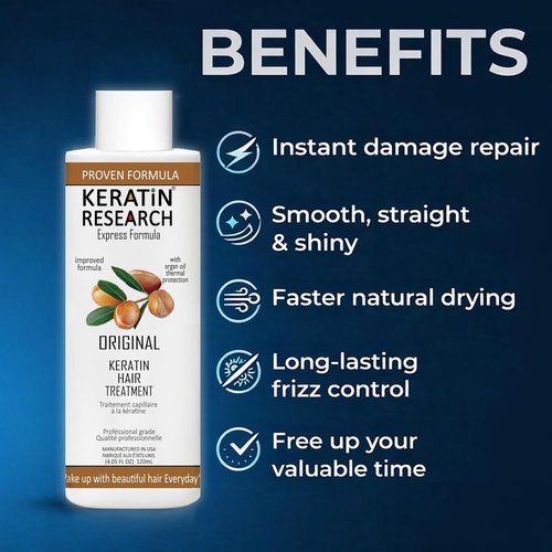 Keratin Research Brazilian Keratin Hair Straightening Complex | Long-Lasting Blowout Treatment with Argan Oil - 2x 120ml