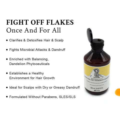 Davines Naturaltech Purifying Shampoo - Clarifying Anti-Dandruff Cleanser with Dandelion Phytoceuticals | 8.45 Fl Oz