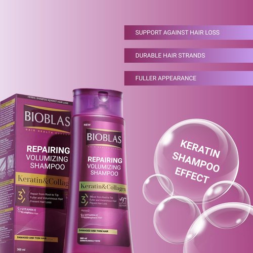 Bioblas Anti-Hair Loss Shampoo - Repairing & Plumping Formula with Keratin & Collagen | 360 ML