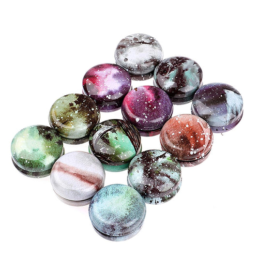 Rarapop 12 Pack Reusable Mini Round Tinplate Candle Tin Jars with Lids, 20ml Small Starry Sky Travel Tin Cans Refillable Empty Container Bottle for Lip Balm, Salve, Eye Shadow, Powder