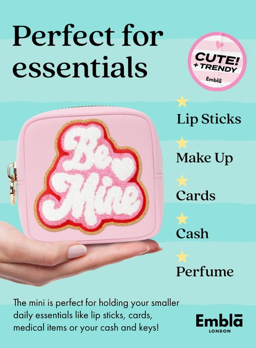 BE MINE Valentine Makeup Bag Travel Cosmetics Pouch and Toiletry Bag, Nylon Zipper Pouch Purse, Cute Make Up Organizer Storage Tote for Women Girls, Travel Skincare Case, Small Makeup Bags, Flamingo