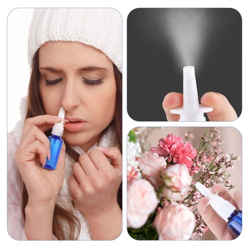 Nasal Spray Bottle 4Pcs 1oz (30ml) Plastics Bottles with Press Spray Head Refillable Portable Empty Nasal Sprayer Bottle with Funnels and Labels (Blue)