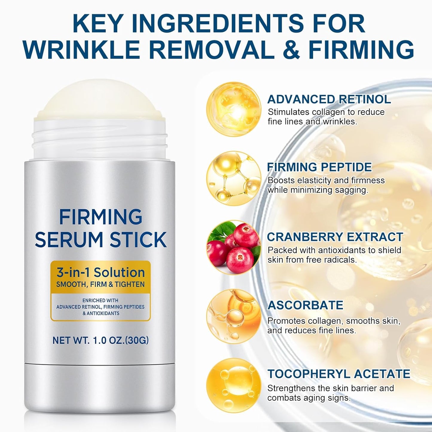 Skiennix Retinol Firming Serum Stick - 3-in-1 Anti-Aging Solution for Face, Neck & Body - 1 Oz