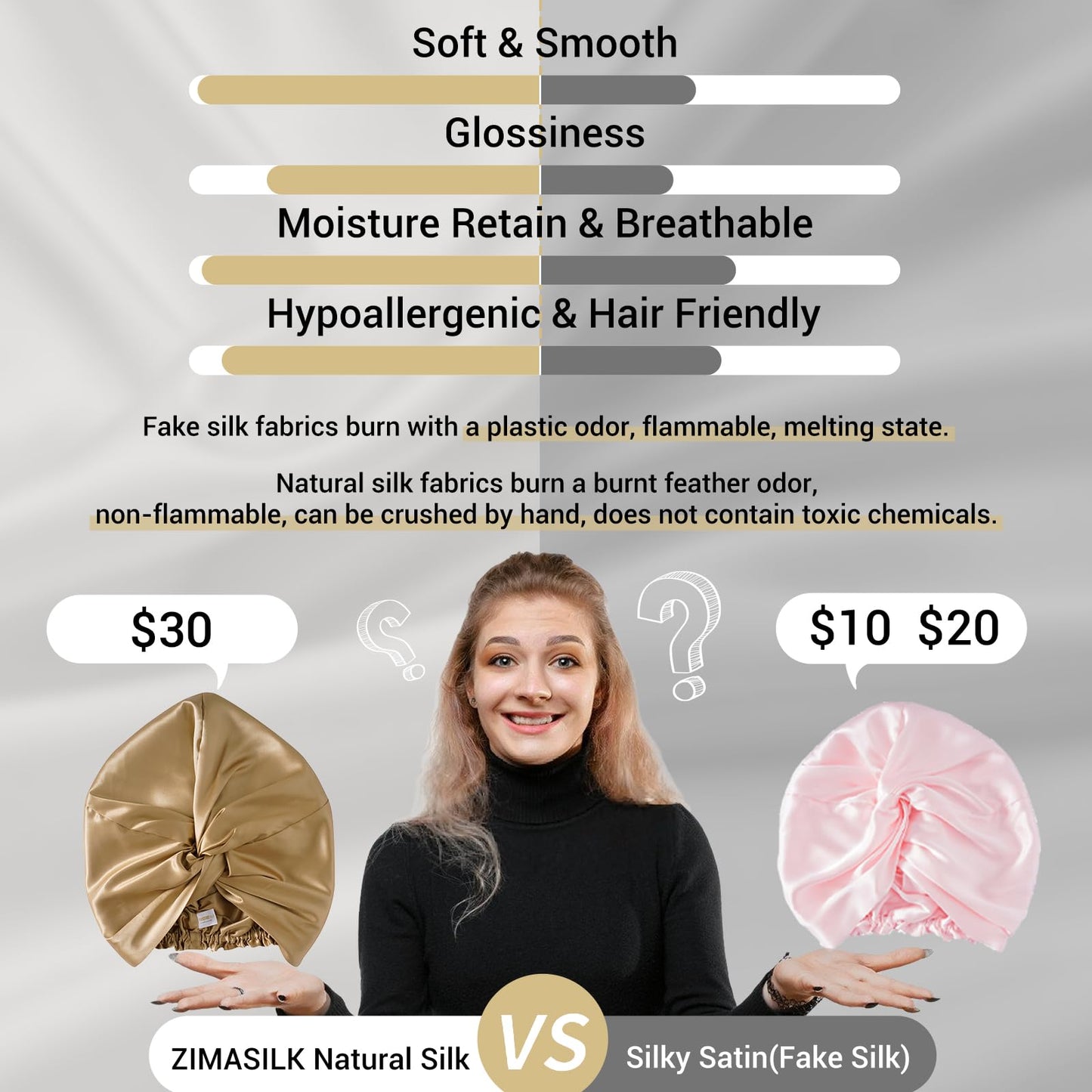 ZIMASILK 22 Momme 100% Mulberry Silk Bonnet for Sleeping & Women Hair Care, Highest Grade 6A Silk Hair wrap for Sleeping with Premium Elastic Stay On Head (1Pc, Golden)