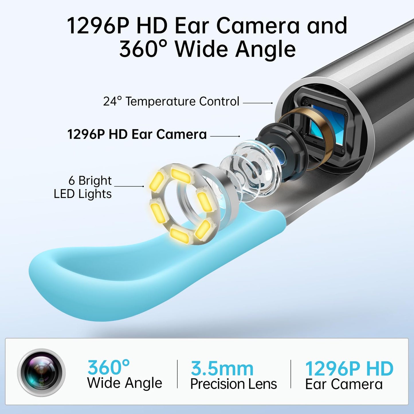 Ear Wax Removal Tool Camera, 1296P HD Camera and 6 LED Lights, Ear Cleaner with Camera, 1296P HD Camera and 6 LED Lights, Ear Cleaning kit, Ear Wax Removal Kit