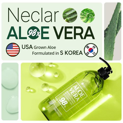 Aloe Vera Gel 98% Pure by Skiennix - Sunburn Relief & Moisturizer - 33.8oz for Face, Skin & Hair