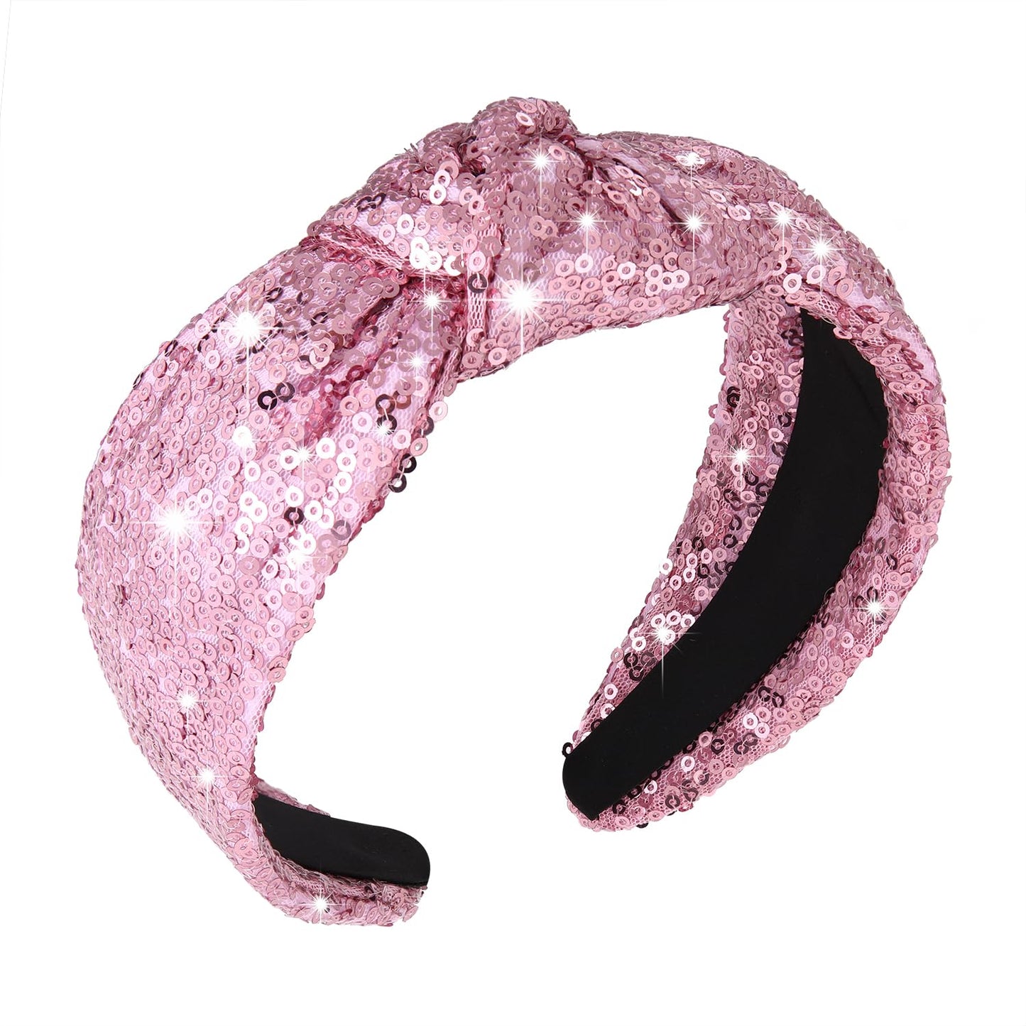 HEIDKRUEGER Glitter Sequin Headbands Soft Knotted Hairband Sparkle Fashion Headband for Women Girls Bar Stage Sing Dance Party Hair Accessories (B Pink)