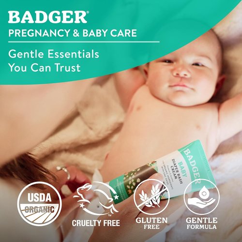 Badger Baby Diaper Rash Cream - Natural Zinc Oxide Skin Barrier with Organic Sunflower Oil | 2.9 fl oz