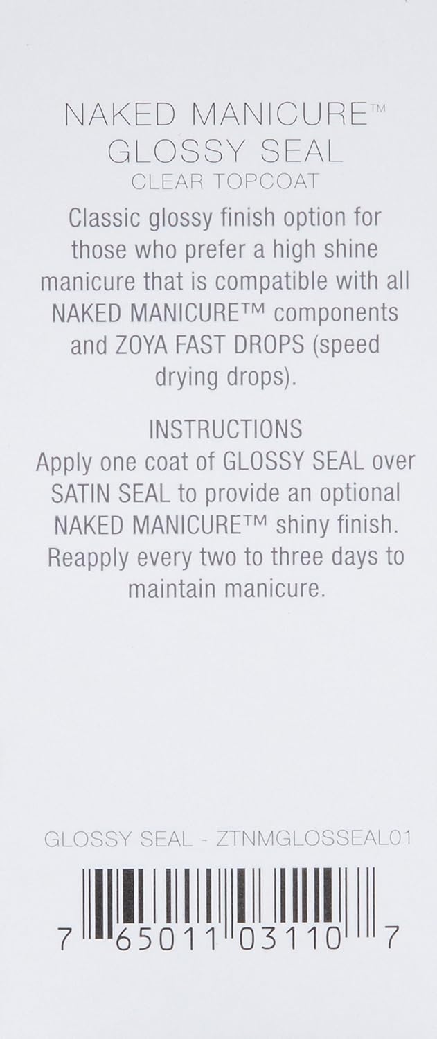 ZOYA Naked Manicure Glossy Seal Top Coat - High-Gloss Finish | 0.5 Fl. Oz.