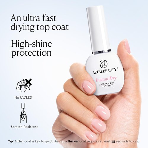 AZUREBEAUTY Instant Dry Top Coat - Quick-Drying Clear Nail Polish with High Gloss Shine & Chip Resistance