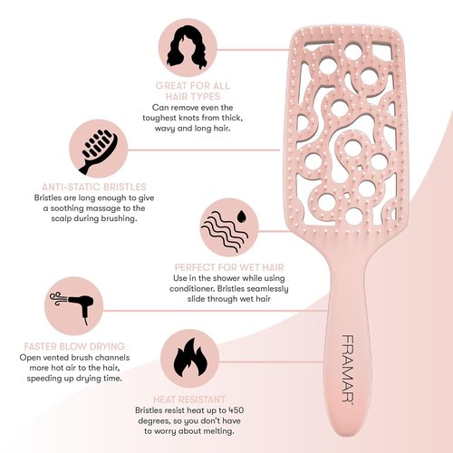 FRAMAR Professional Vented Hair Brush - Curved Design for Faster Blow Drying | Heat Resistant, Champagne Color
