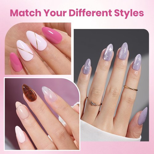 Beetles Gel Nail Kit Etch-X, Almond Short, 288pcs 12 Sizes Nail Tips, with 10ml Hema-Free Nail Glue Gel, Glue on Nails for Acrylic Press On Nail, Pre-Etched Half Matte Extension Set for Home DIY