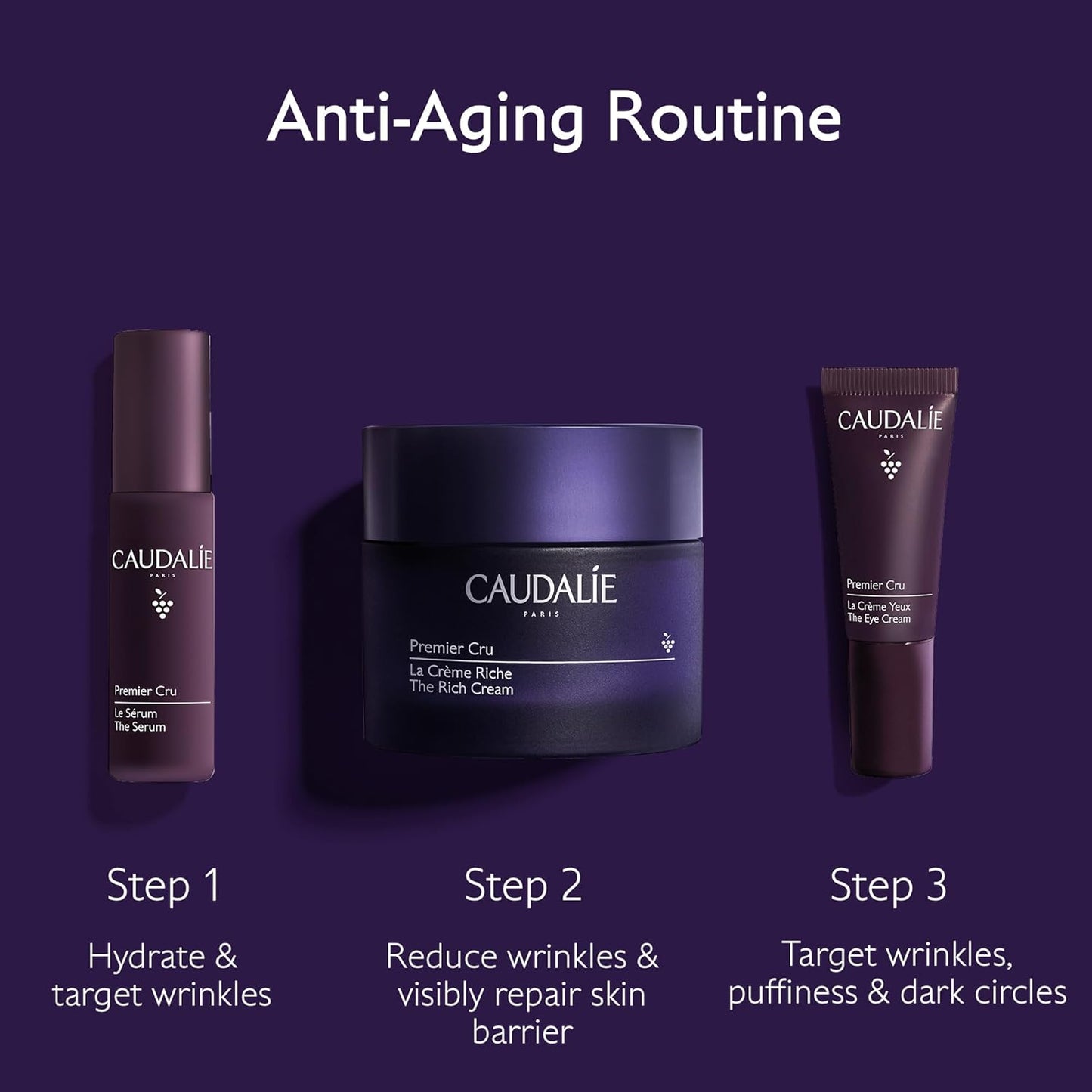 Caudalie Premier Cru Anti-Aging Skin Barrier Repair Routine - Rich Cream for Fine Lines & Dark Spots