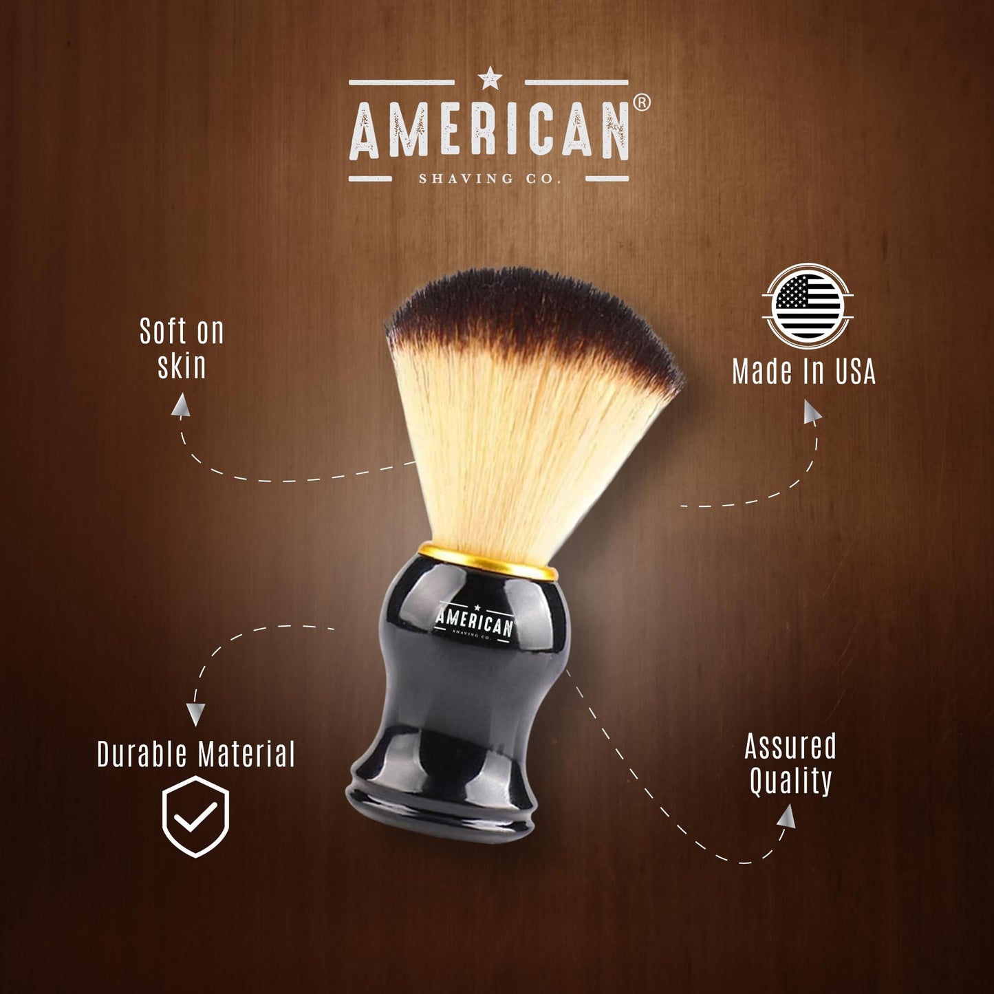 American Shaving Co. Shaving Brush, Made in USA, Premium Quality Nylon Bristles, Comfortable Grip, Personal & Professional Use, GMP Certified Facility, Cruelty-Free Products