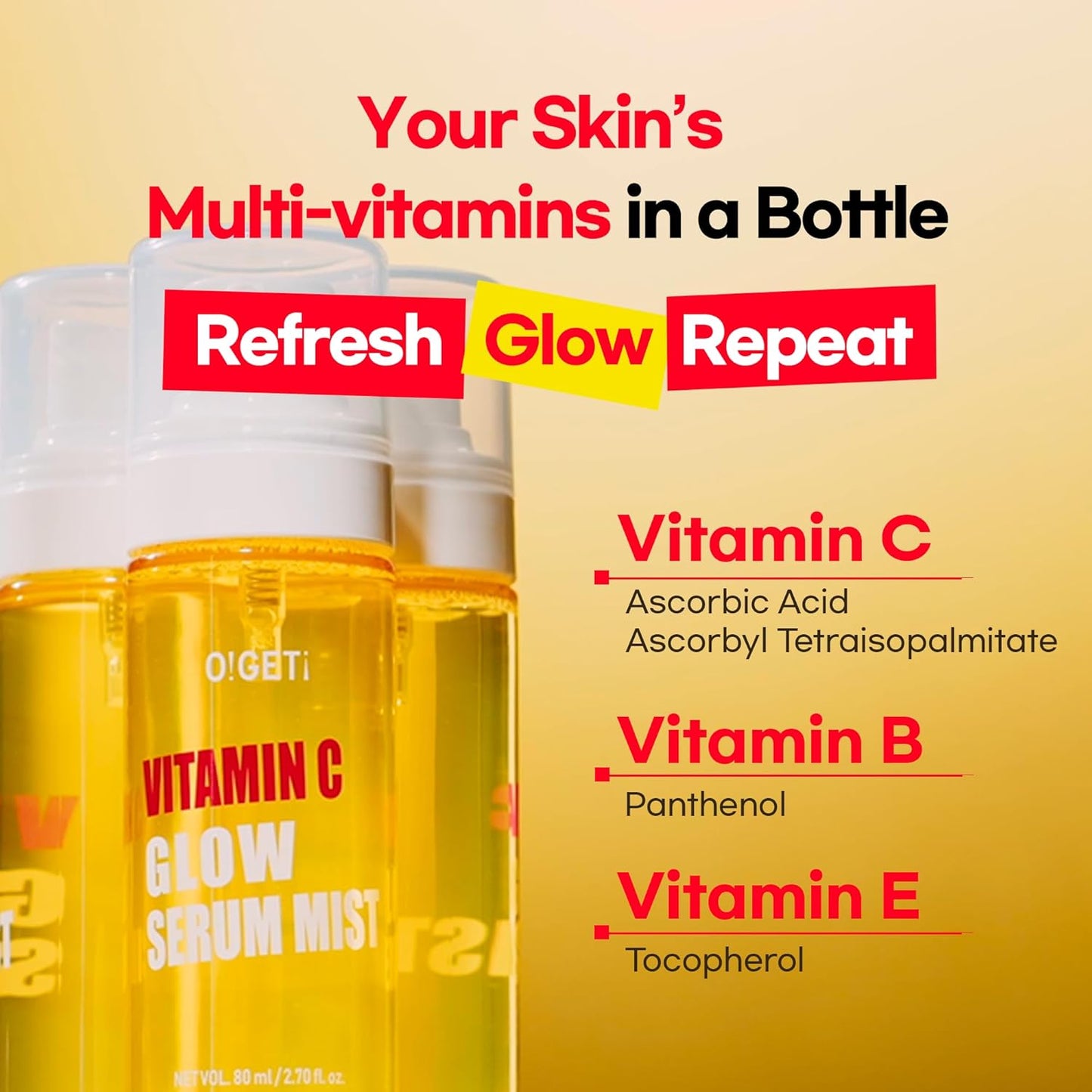 Skiennix Vitamin C Glow Serum Mist - Hydrating & Brightening Face Spray with Jeju Green Tangerine, 2.7 fl. oz.