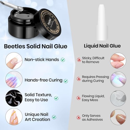 Beetles 30g Solid Nail Glue Gel for Nail Tips Clear Press On Nails, Beginner-Friendly, Hard Gel for Nail Extension & 3D Sculpting Nail Art, UV & LED Cured