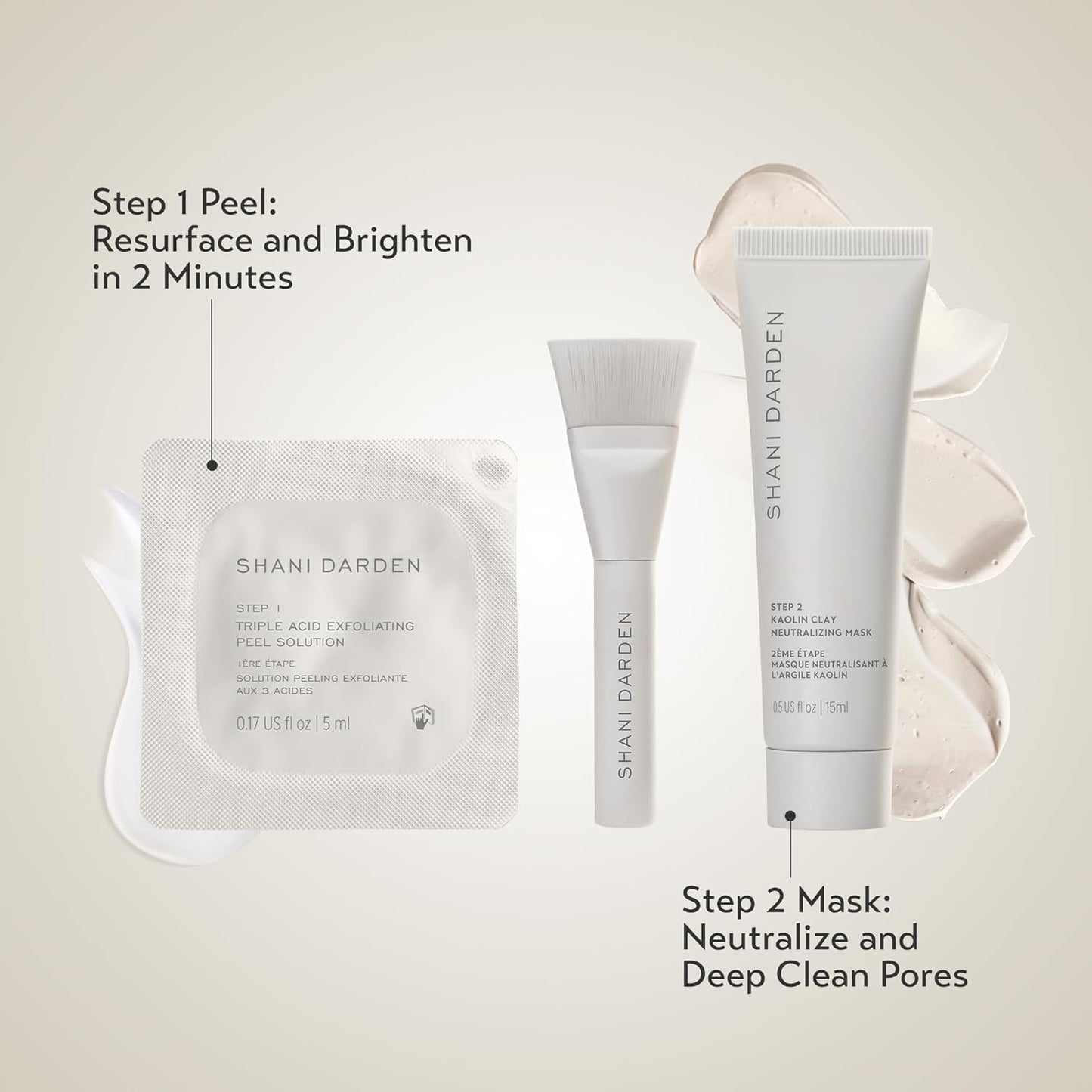 SHANI DARDEN SKIN CARE Triple Acid Peel - 2-Step Exfoliating Treatment with Mandelic, Lactic & Glycolic Acids | Includes Neutralizing Mask & Brush (0.5 fl oz)