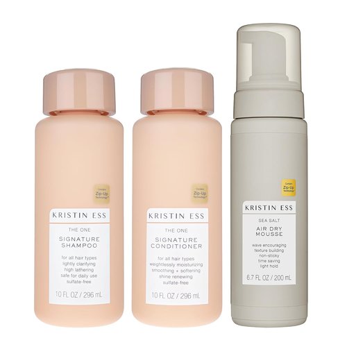 Kristin Ess Hair The One Signature Set - Sulfate-Free Clarifying Shampoo & Hydrating Conditioner + Volumizing Mousse for Wavy & Curly Hair (Pack of 3)